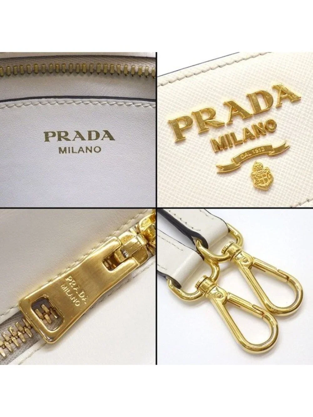 Prada Shoulder Bag Bandoliera Square Cross White Saffiano Leather Gold